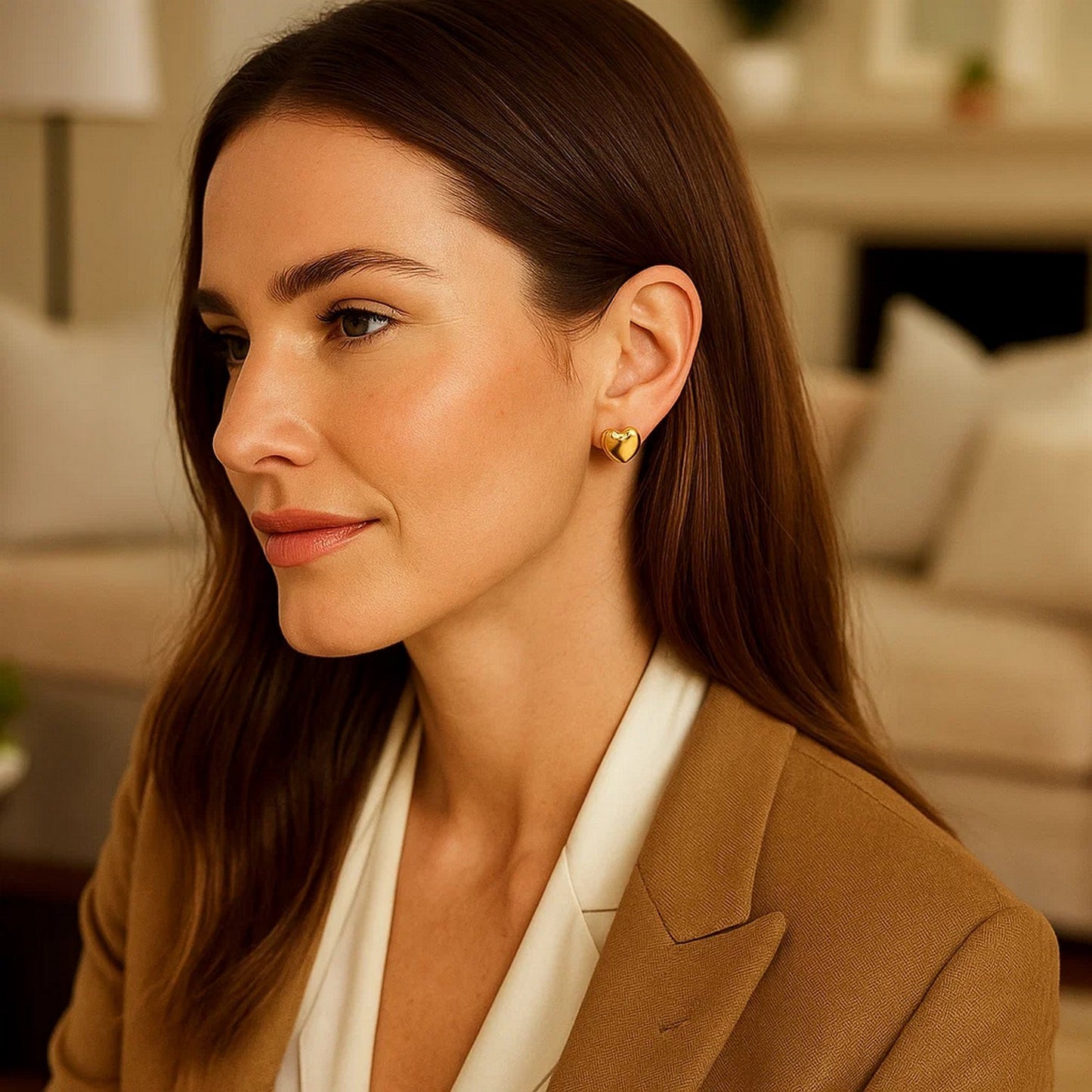 Puffed Up Heart Stud Earrings in 14K Yellow Gold