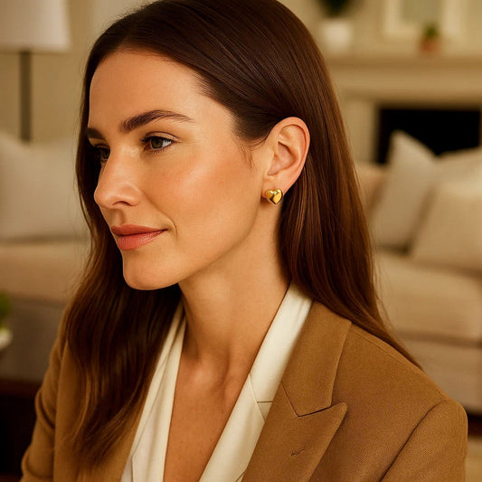 Puffed Up Heart Stud Earrings in 14K Yellow Gold