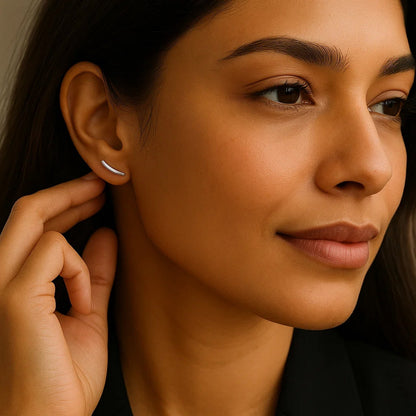 14k White Gold Curve Climber Post Earrings