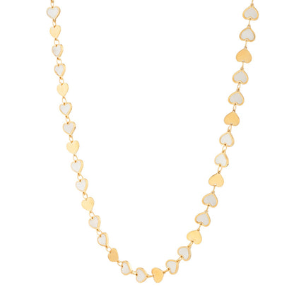 MOP Gem Heart Mirror Chain Necklace in 14K Yellow Gold