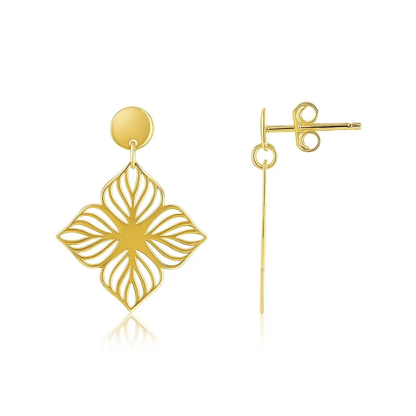 14K Yellow Gold High Polish Flower Cutout Earrings