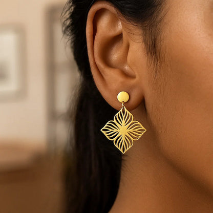 14K Yellow Gold High Polish Flower Cutout Earrings