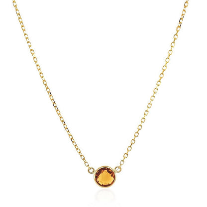 14k Yellow Gold 17 inch Necklace with Round Citrine