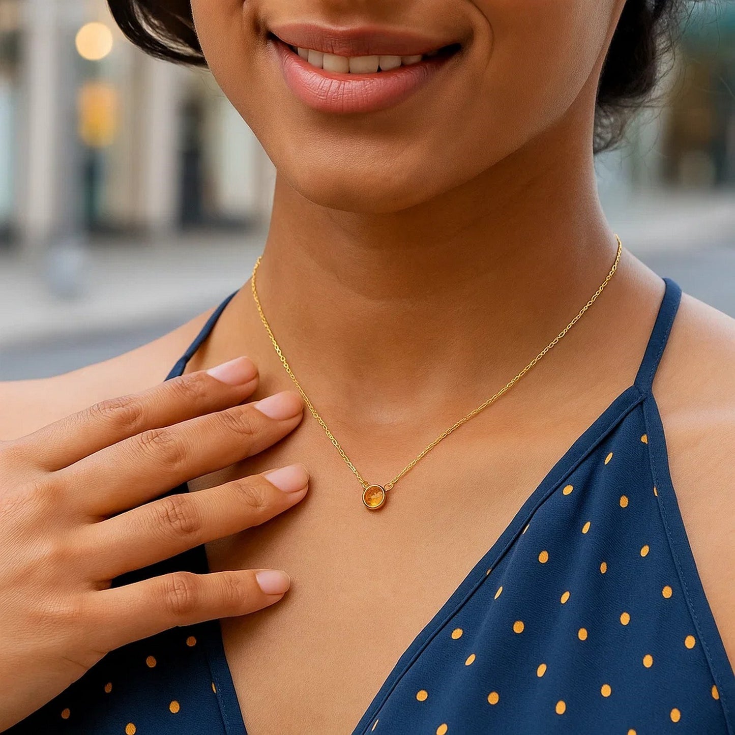 14k Yellow Gold 17 inch Necklace with Round Citrine