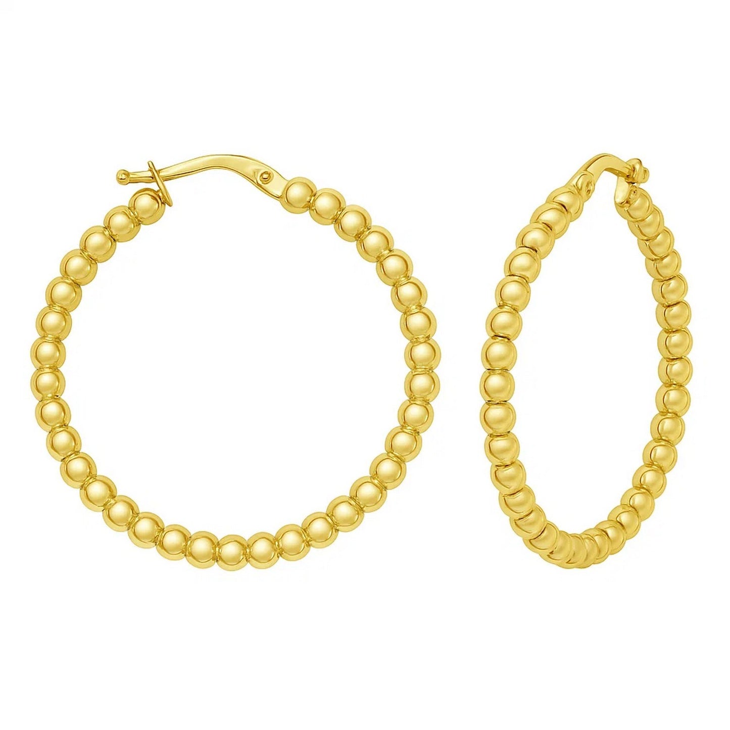 14K Yellow Gold Polished Large Bead Hoop Earrings