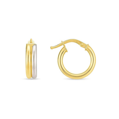 14k Two Tone Gold Double Round Hoops