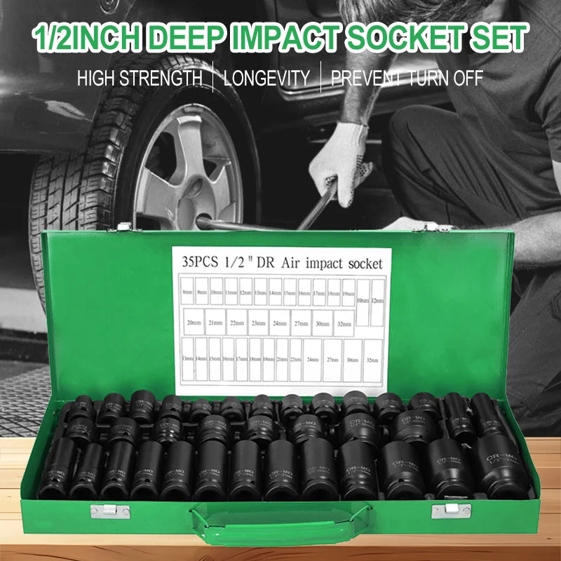 35pcs Professional Heavy-Duty 1/2" Impact Socket Set