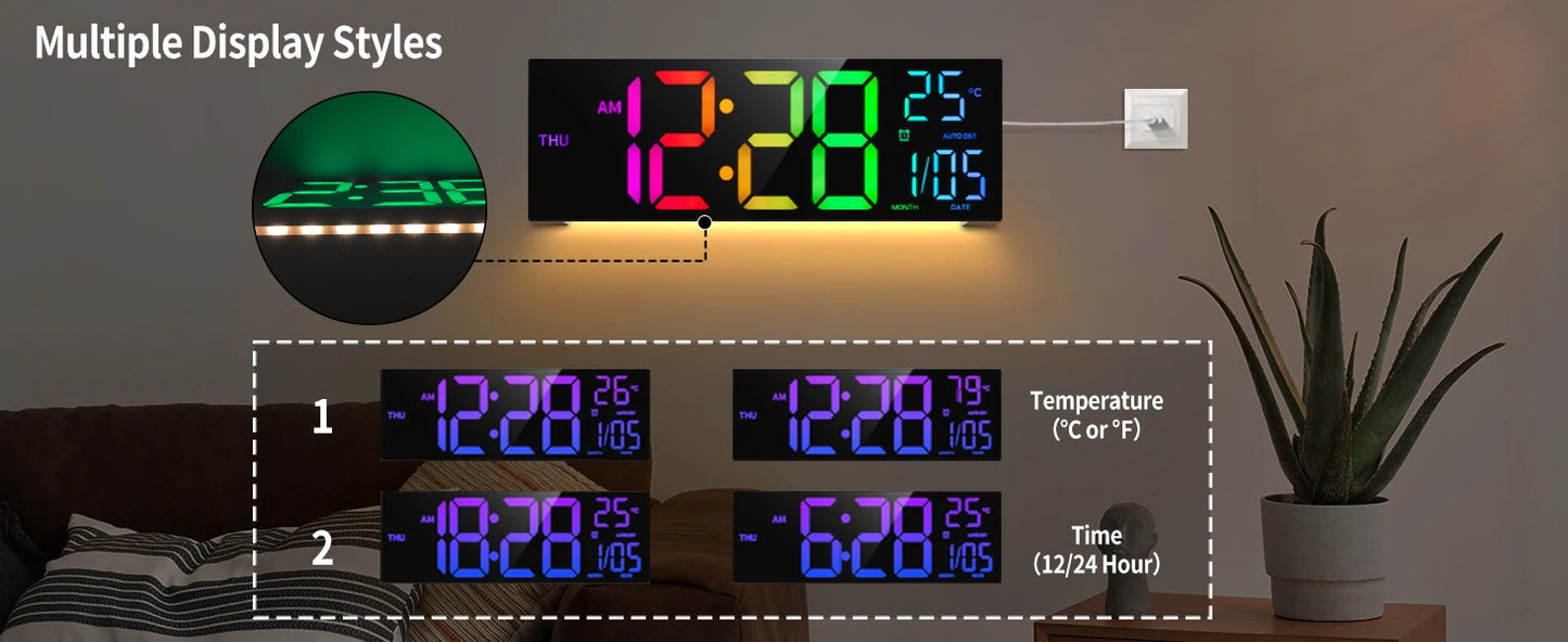 RGB Digital LED Wall Clock