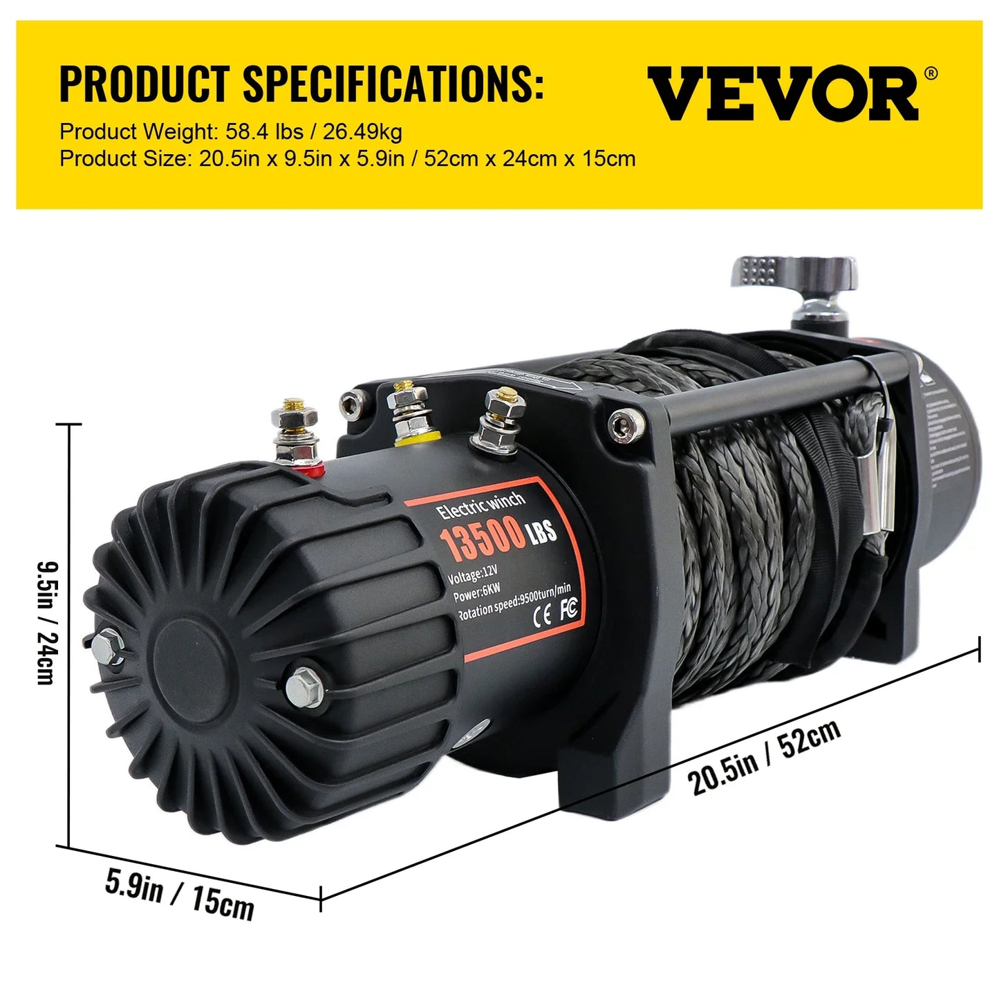 13500LBS Electric Winch 12v 27M/92FT Hoist for 4X4 Car Trailer ATV Truck Off Road Boat
