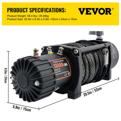 13500LBS Electric Winch 12v 27M/92FT Hoist for 4X4 Car Trailer ATV Truck Off Road Boat