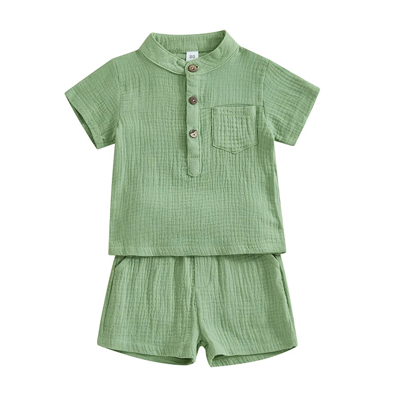 2Pc Plain Button Up Outfit 12M-4T