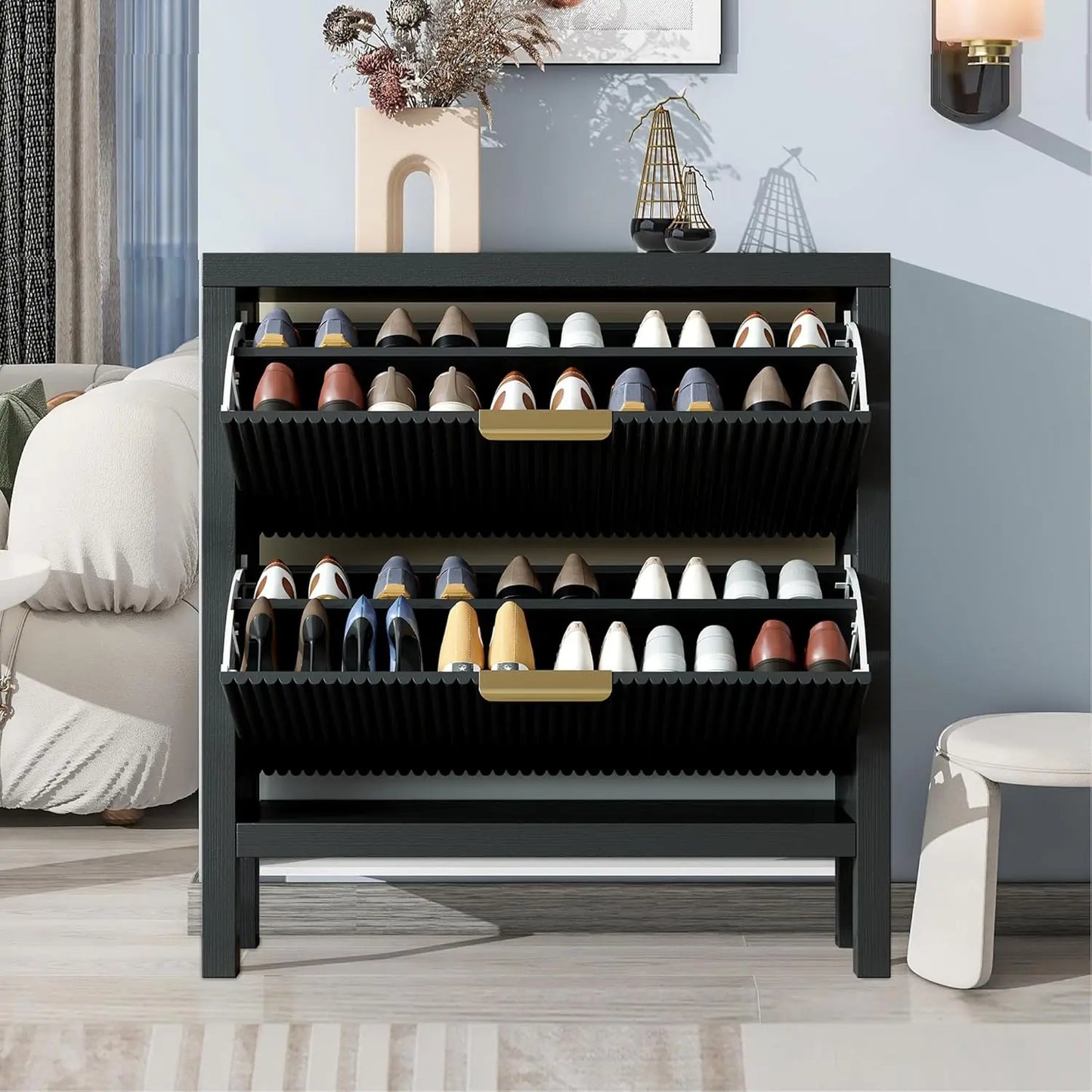 2-Tier Flip-Top Shoe Cabinet