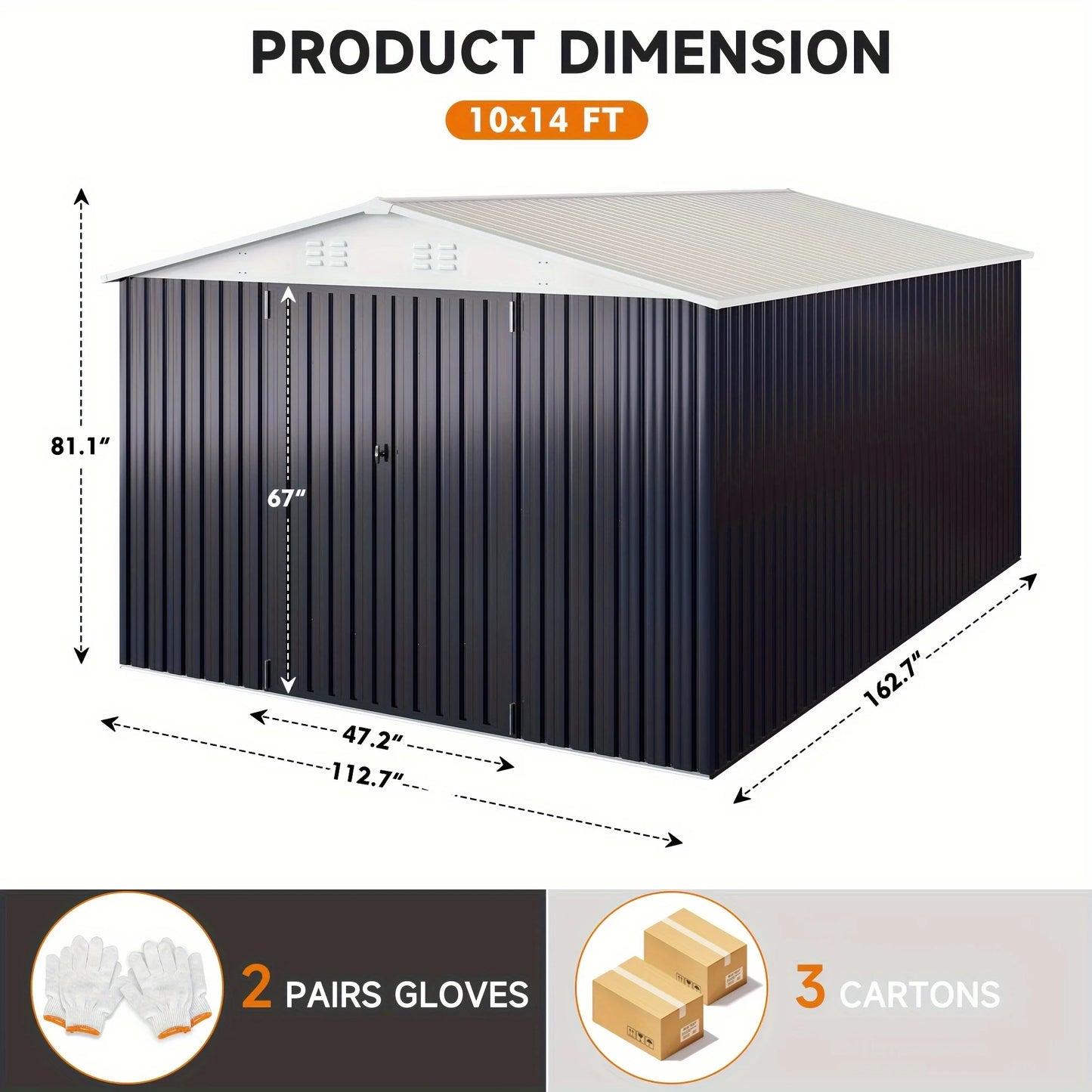 12x14FT Heavy Duty Steel Shed