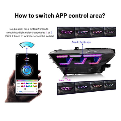 RGB Headlights For Ford Mustang 2015-2017