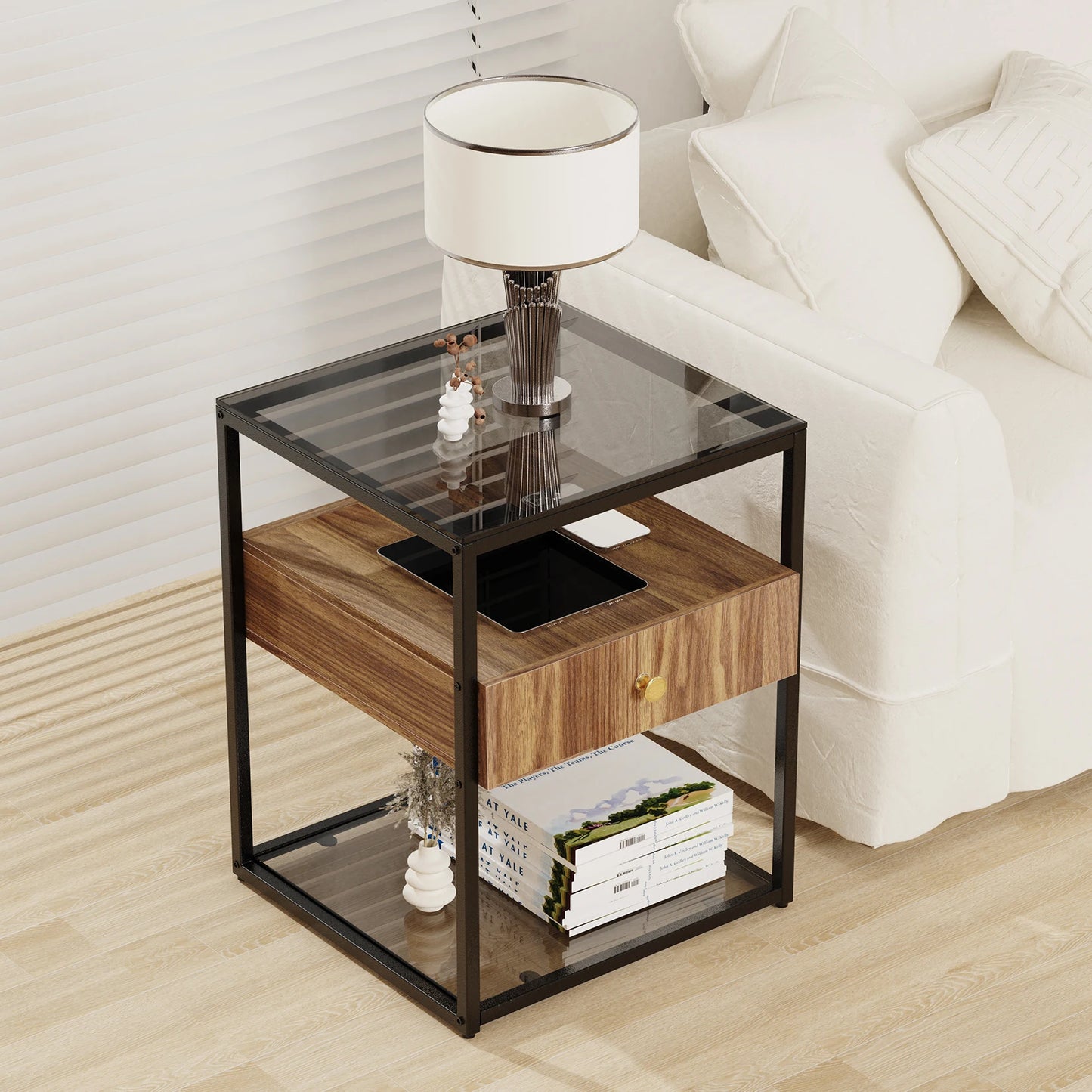 Tempered Glass Nightstand Table