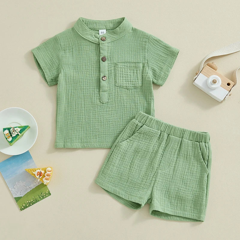2Pc Plain Button Up Outfit 12M-4T
