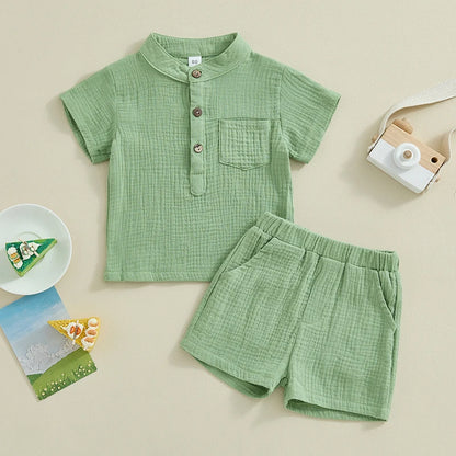 2Pc Plain Button Up Outfit 12M-4T