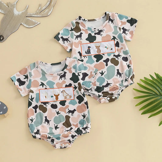 1 Pc Camo Animal Embroidery Onesie 0-18M