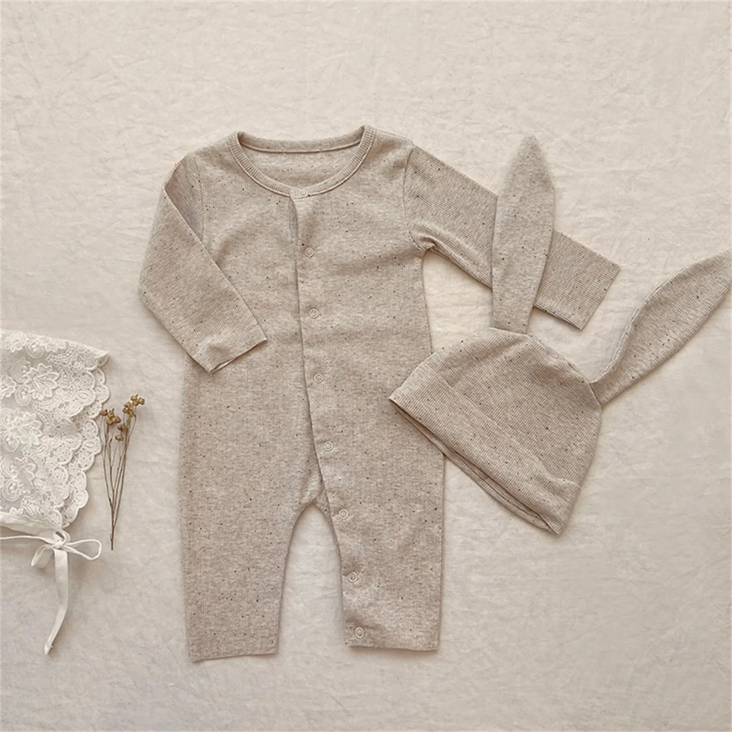 1Pc Beige Onesie W/ Bunny Hat 0-18M