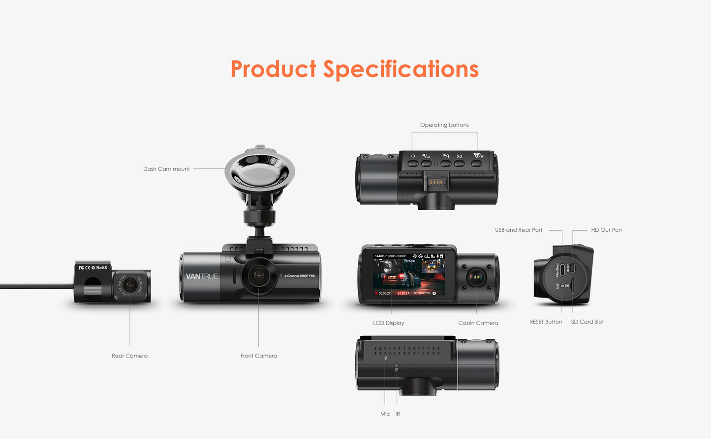 Vantrue N4 4K Dashcam 4K+1080P Front and Rear Dash Camera