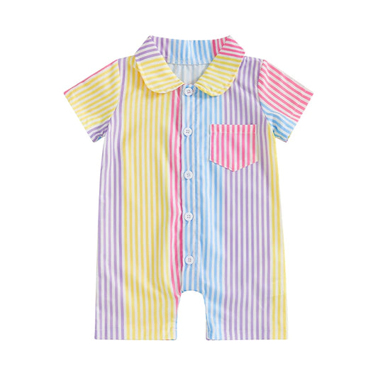 1Pc Colorful Striped Buttoned Jumpsuit 0-12M
