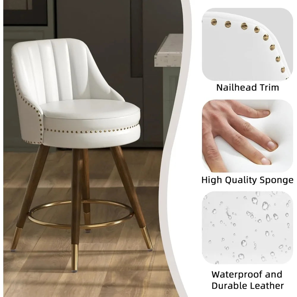 Set of 2 24" White Leather Bar Stool