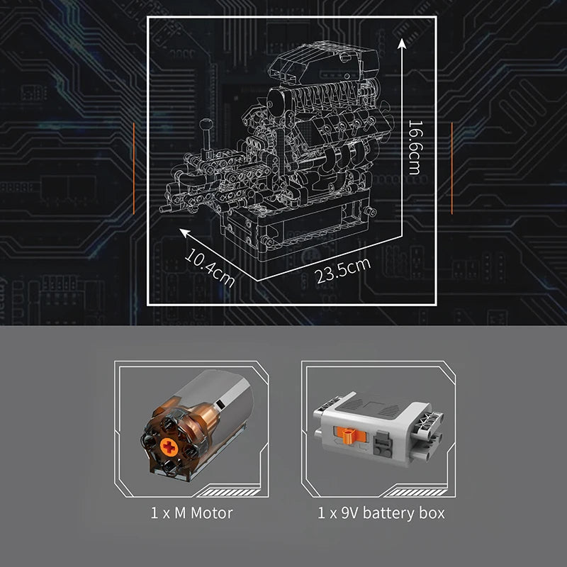 Mould King 10225 Motorized V8 Car Engine Building Block Assembly