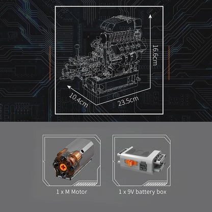 Mould King 10225 Motorized V8 Car Engine Building Block Assembly