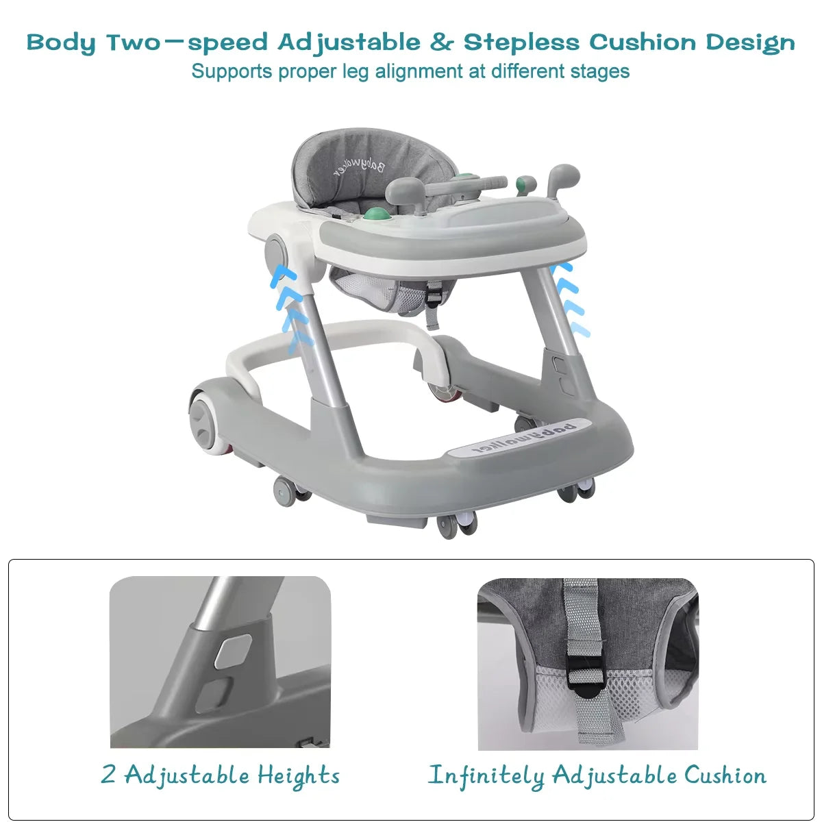 2-in-1 Baby Walker W/ Anti-Roll Design 6-18 Months