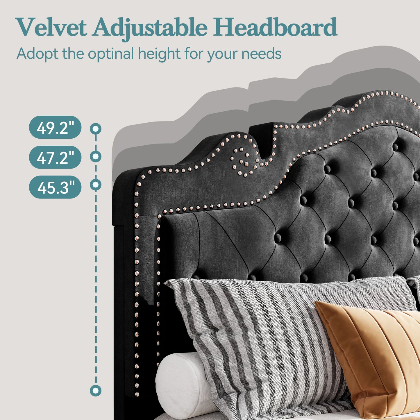 Queen Adjustable Velvet Headboard & Bed Frame