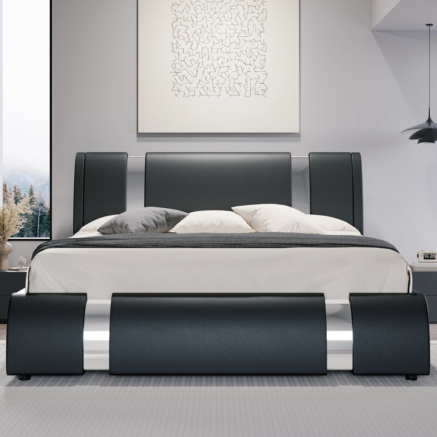 Queen Modern Faux Leather Adjustable Bed Frame