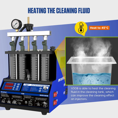 MRCARTOOL V308 Car Fuel Injector Tester Ultrasonic Cleaning Heating Cleaning Fluid Volume Detection Tightness Test Motorcycle