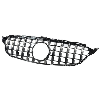 Chrome + Black Front Grille For Mercedes-Benz W205 C250 C300 2015-2018