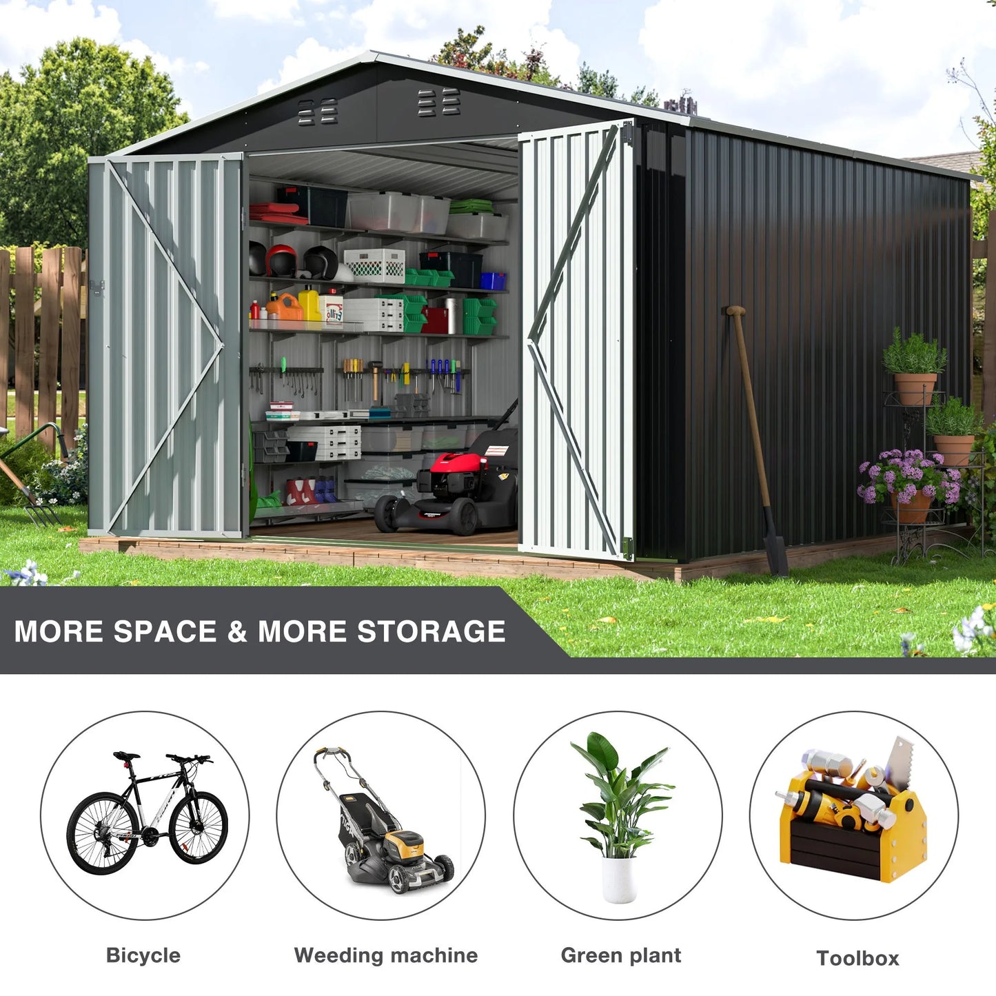 12x14FT Heavy Duty Steel Shed