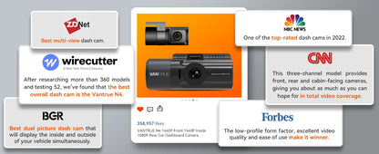 Vantrue N4 4K Dashcam 4K+1080P Front and Rear Dash Camera