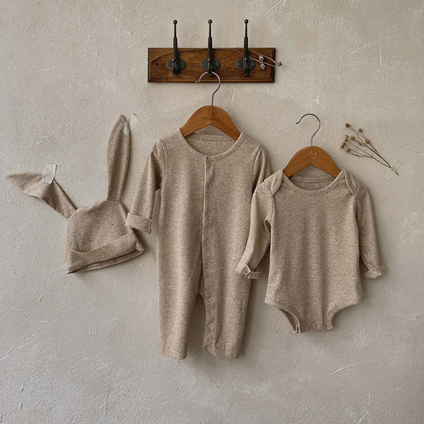 1Pc Beige Onesie W/ Bunny Hat 0-18M
