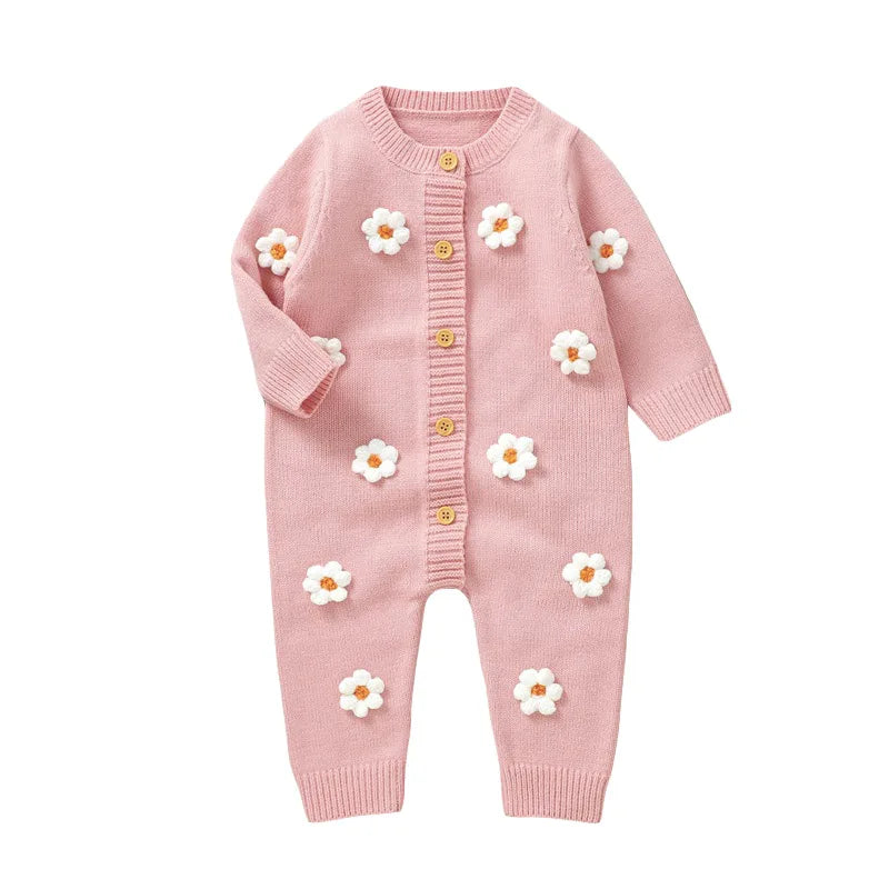 1Pc Long Flower Knitted Onsie 0-18m