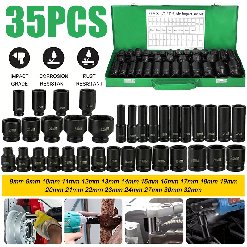 35pcs Professional Heavy-Duty 1/2" Impact Socket Set