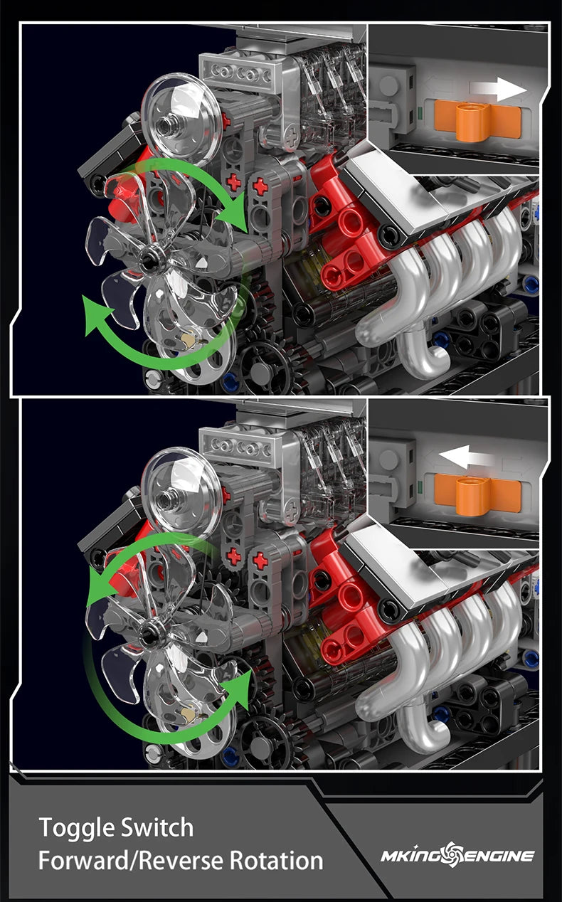 Mould King 10225 Motorized V8 Car Engine Building Block Assembly