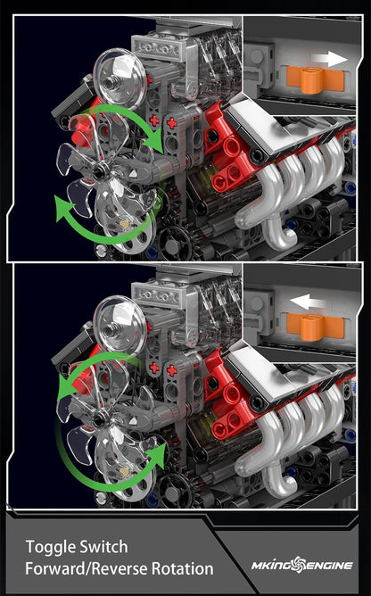 Mould King 10225 Motorized V8 Car Engine Building Block Assembly