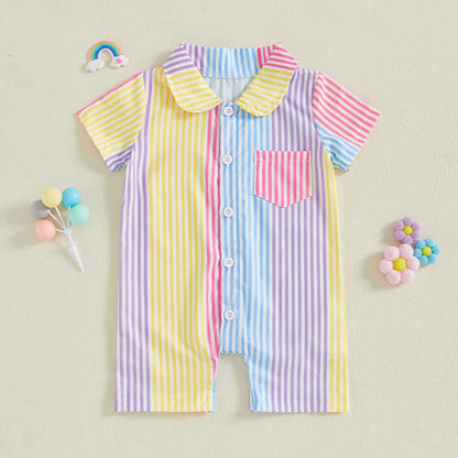 1Pc Colorful Striped Buttoned Jumpsuit 0-12M