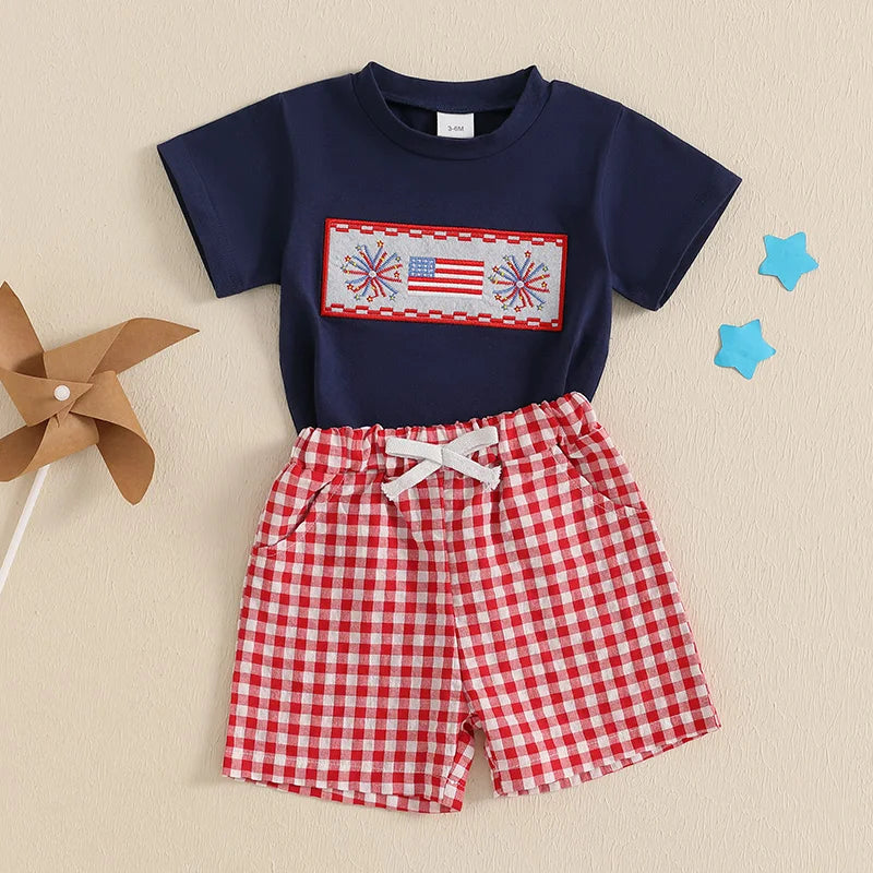 2Pc USA Flag Embroidered Outfit 6M-3T