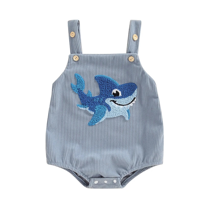 1Pc Dinosaur/Shark Embroidery Onsie Overalls