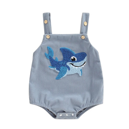 1Pc Dinosaur/Shark Embroidery Onsie Overalls