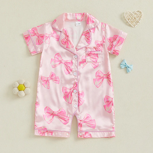 1Pc Satin Bow Pajamas 0-24M