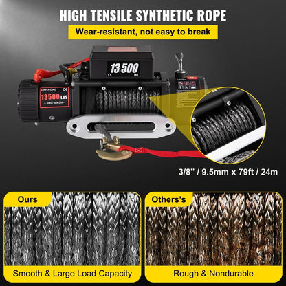 VEVOR 12V 13500 LBS Electric Winch 27M/92FT Synthetic Tow Rope Lifting Treuils Hoist for 4X4 Car Trailer ATV Truck Off Road Boat