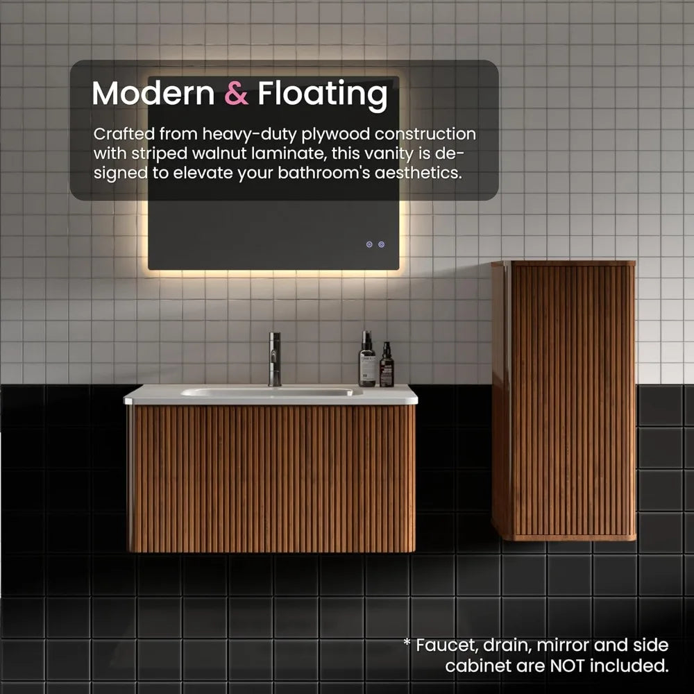 30" Modern Floating Vanity W/ Push Drawer