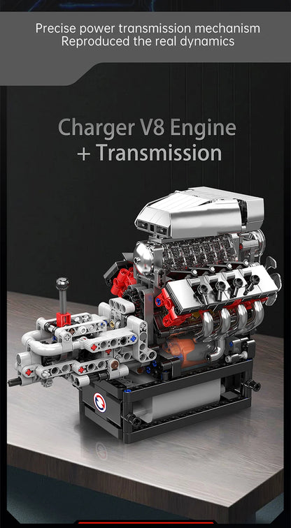 Mould King 10225 Motorized V8 Car Engine Building Block Assembly