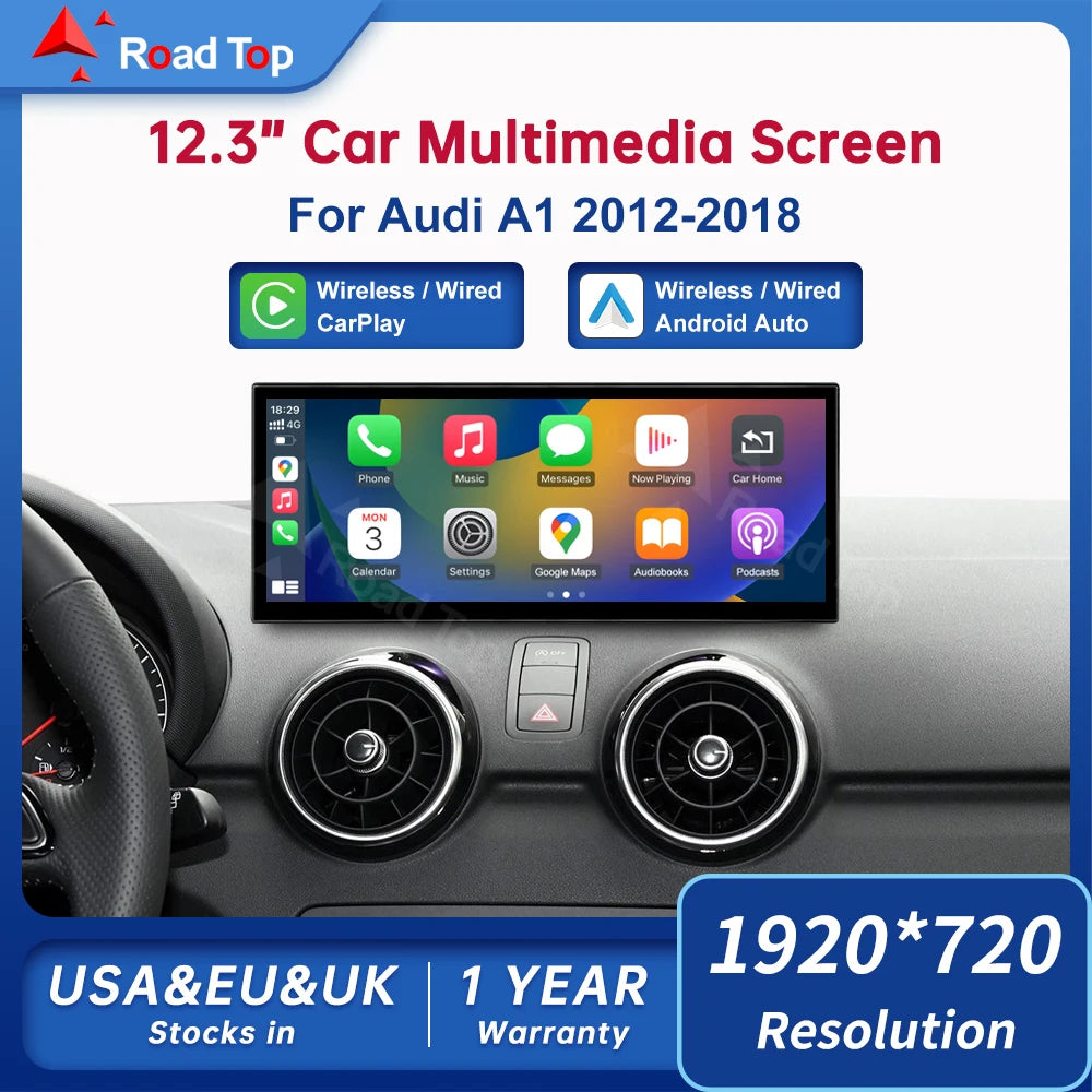 12.3inch Multimedia Player Carplay Display For Audi 2012-2018