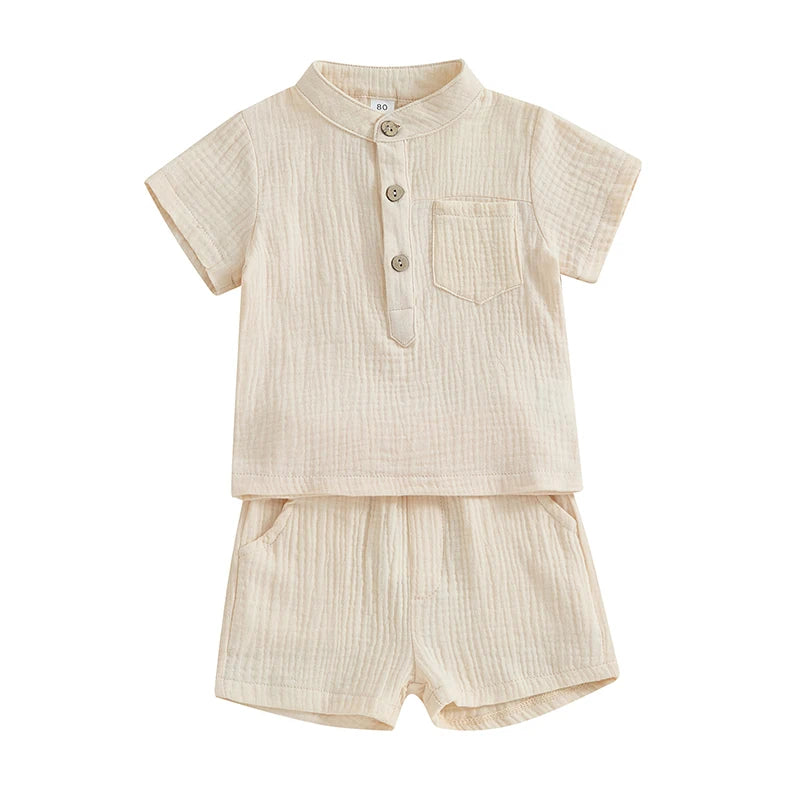 2Pc Plain Button Up Outfit 12M-4T